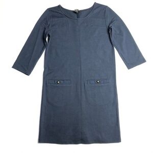 MANGO Women's Navy Blue Mini Shift Dress 3/4 Sleeve Pockets XS